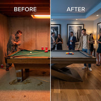 Meridian Atelier X-Frame 8-Foot Designer Pool Table — Before & After